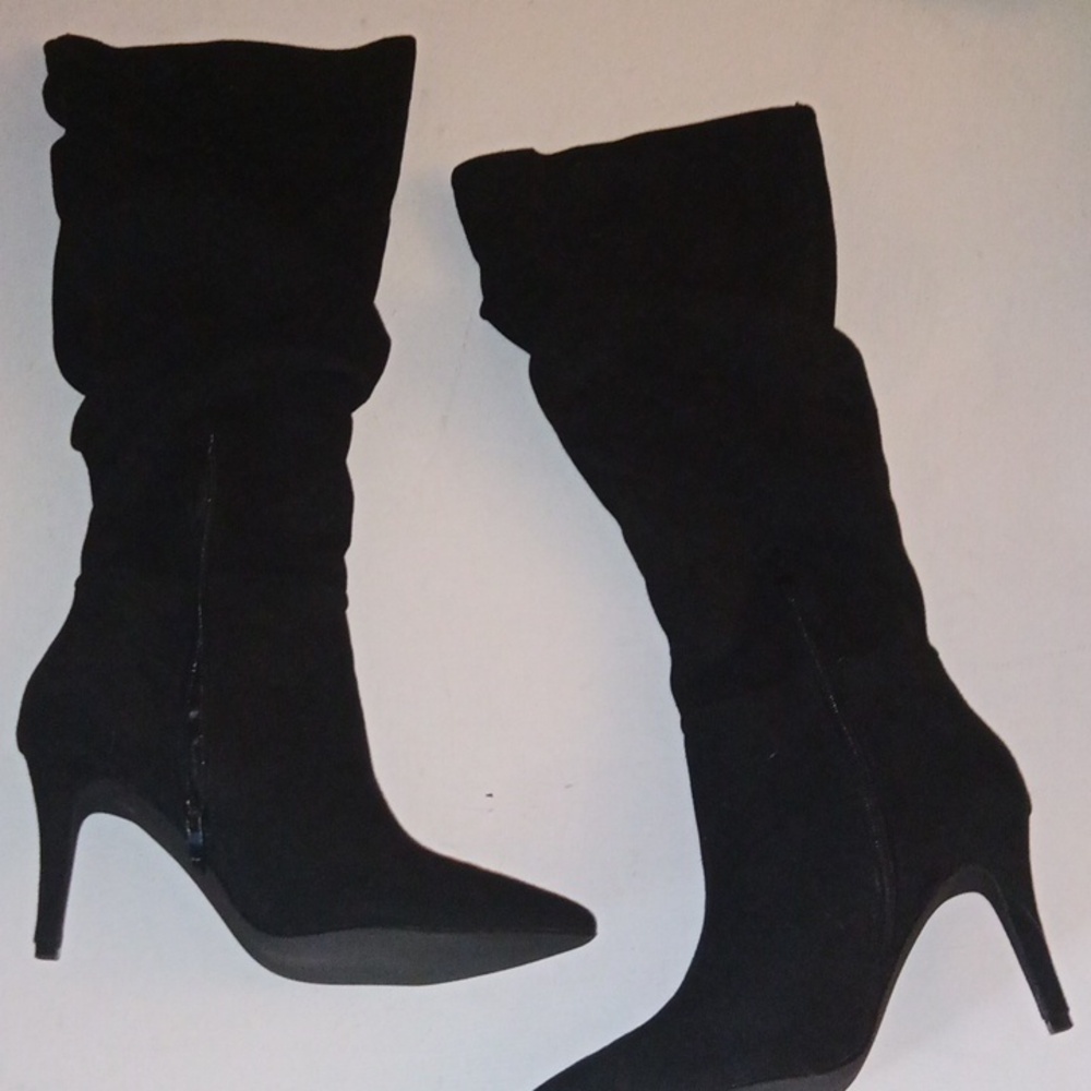 Casual women's ruched high heel pony toe knee high boots